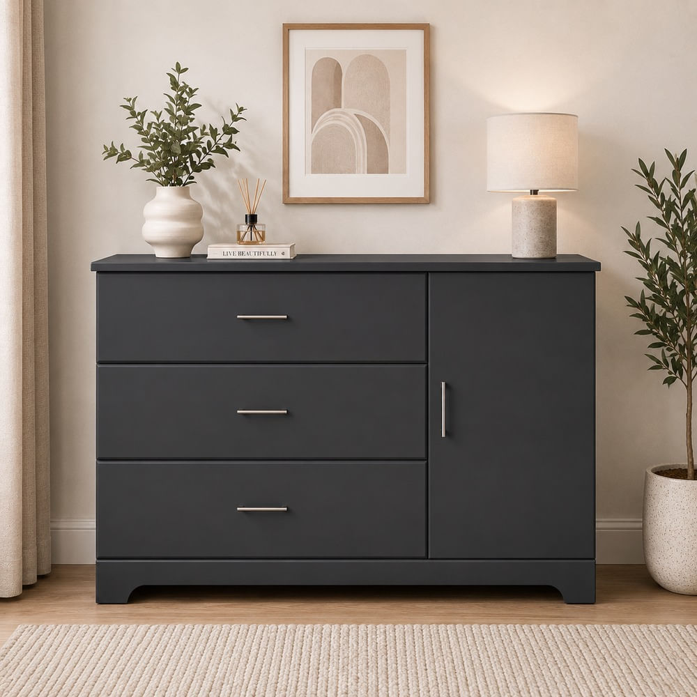 Cómoda Moderna Milenna 4 Compartimientos Ventitas Home Plomo