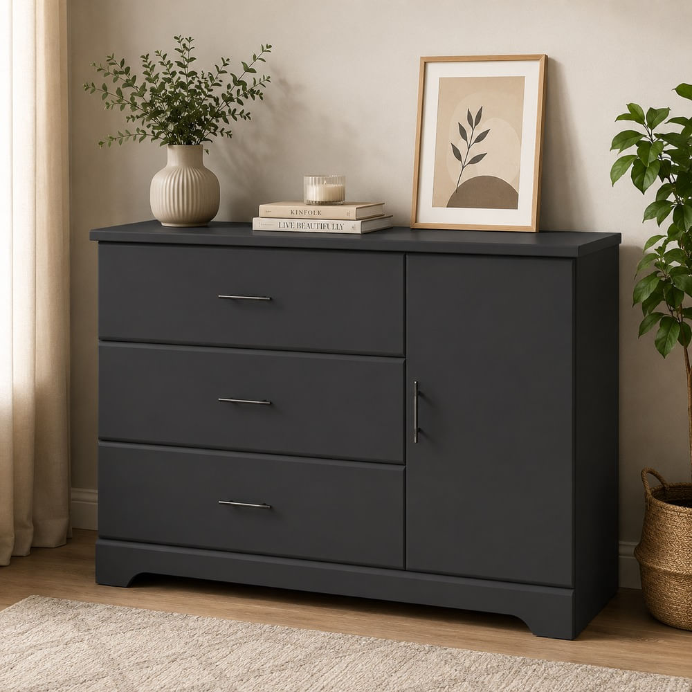 Cómoda Moderna Milenna 4 Compartimientos Ventitas Home Negro