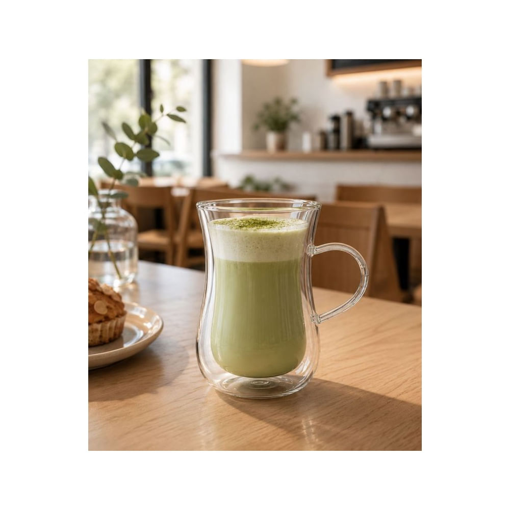 2 Taza Capuchino Doble Fondo con asa de Vidrio Borosilicato 200ML