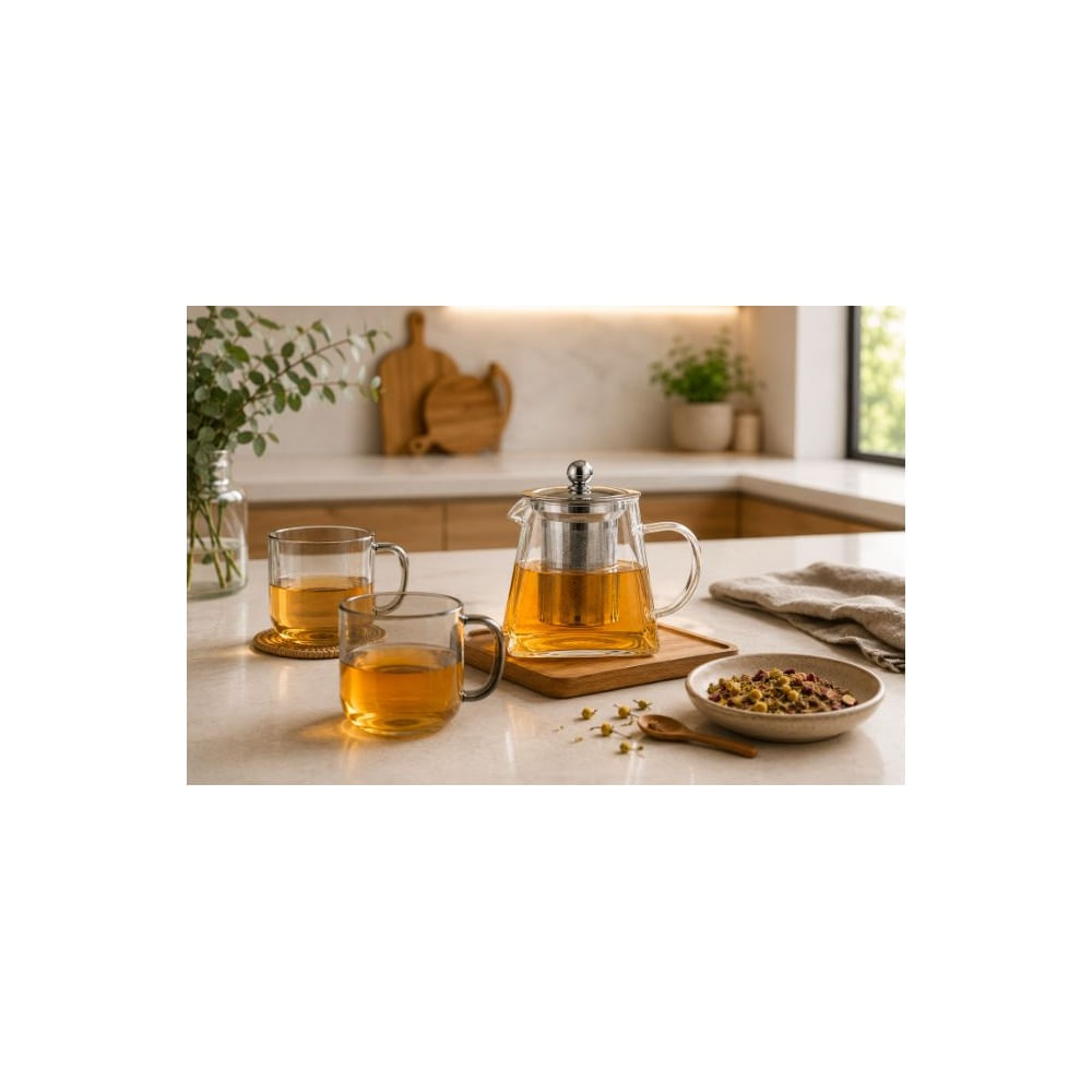 Tetera Infusora de Vidrio Borosilicato 750 ml con Filtro de Acero Inoxidable