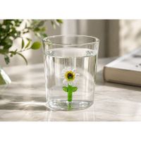 2 Vasos Transparente de Vidrio Borosilicato 350 ml Diseño Flor Interior