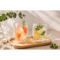 4 Tazas Premium de Vidrio Borosilicato 350 ml Doble Fondo para Bebidas Calientes y Frías