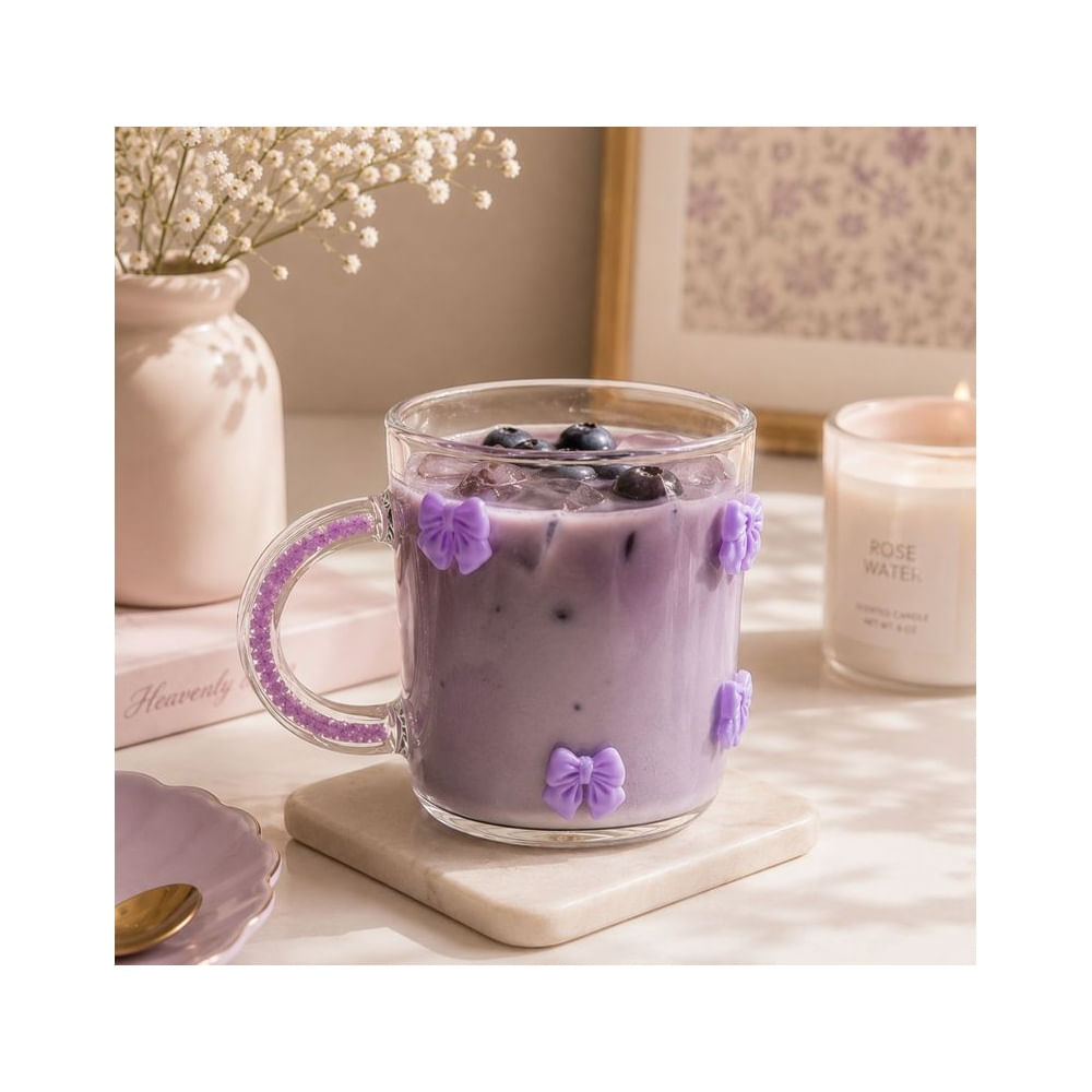 Taza de lazos lila de Vidrio Borosilicato 450 ml