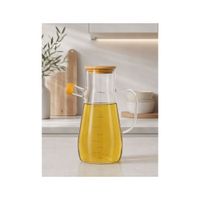 Jarra Dispensadora Aceitera de vidrio Borosilicato con Tapa de Bambú