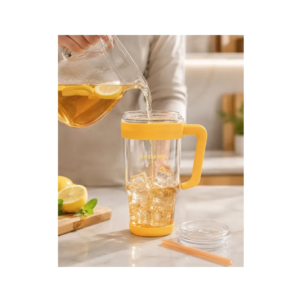 Tomatodo de Vidrio Borosilicato 1 Litro con Tapa, Asa y Sorbete