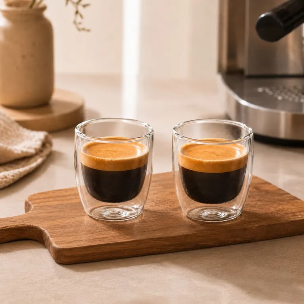 Set 6 Tazas Espressos Doble Pared de Vidrio Borosilicato 100 ml