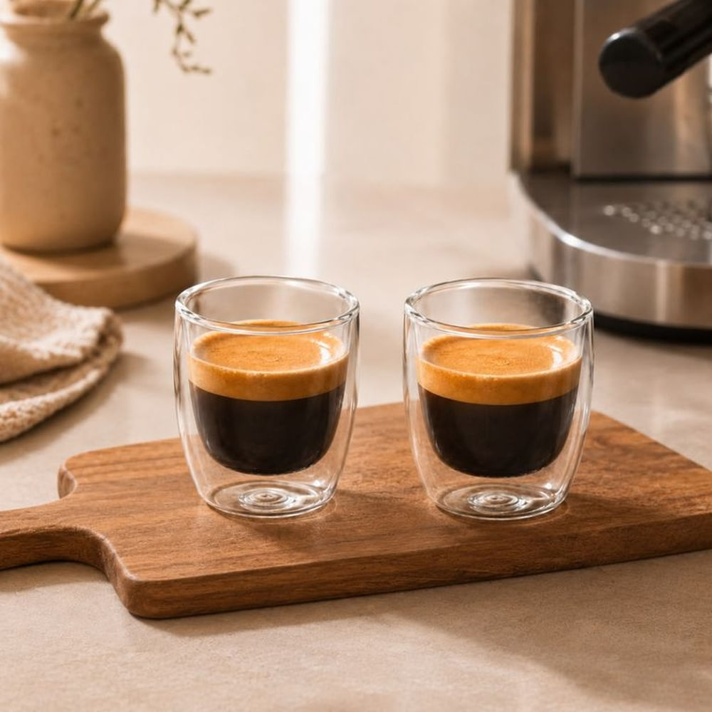 Set 2 Tazas Espressos Doble Pared de Vidrio Borosilicato 100 ml