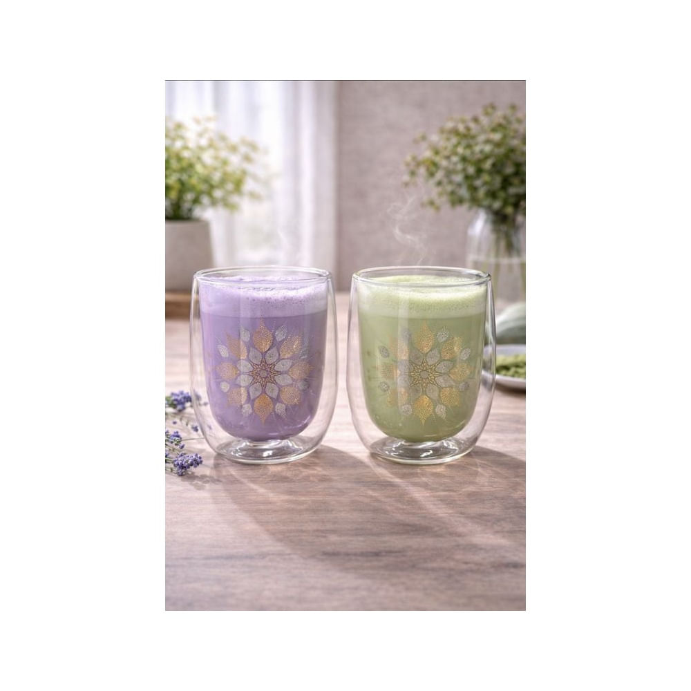 SET X 2 VASOS MANDALA DE VIDRIO BOROSILICATO