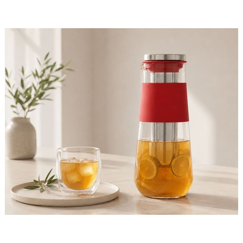 JARRA VIDRIO BOROSOSILICATO CON FILTRO 2 TAPAS HERMETICAS 1400ML