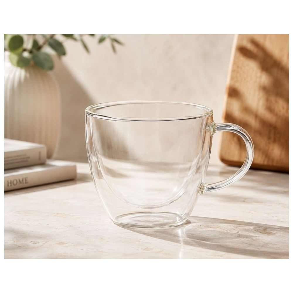 2 Tazas Premium de Vidrio Borosilicato 420 ml Doble Fondo Resistente al Calor