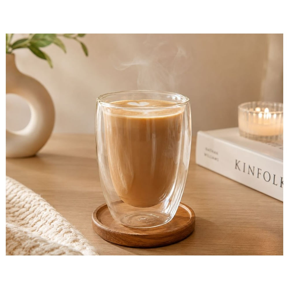 2 Vasos Premium Doble Fondo 450 ml de Vidrio Borosilicato Resistente al Calor