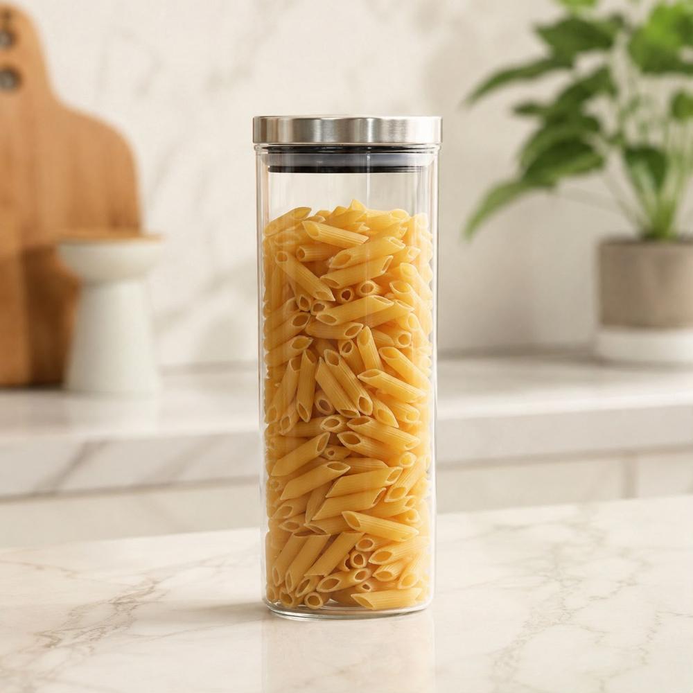 Frasco Hermético de Vidrio Borosilicato 1000 ml con Tapa de Acero Inoxidable