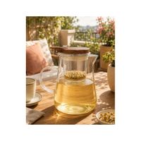 Jarra Filtrante de Vidrio Borosilicato 950 ML con Infusor y Tapa Tipo Madera