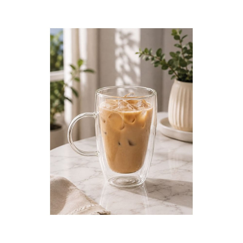 4 Tazas Doble Fondo de Vidrio Borosilicato 470 ml