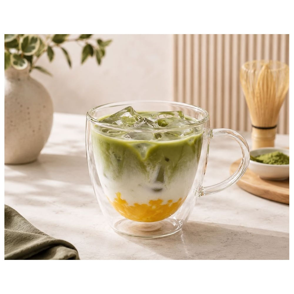 4 Tazas Premium de Vidrio Borosilicato 420 ml Doble Fondo Resistente al Calor
