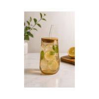 Vaso Gold con Tapa de Bambú y Sorbete – 550 ml
