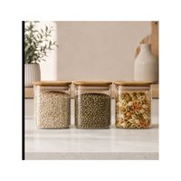 SET 3 FRASCOS DE VIDRIO CON TAPA DE BAMBU 600ML