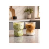 4 Vasos de Vidrio Borosilicato 350 ml Transparente Diseño Acanalado