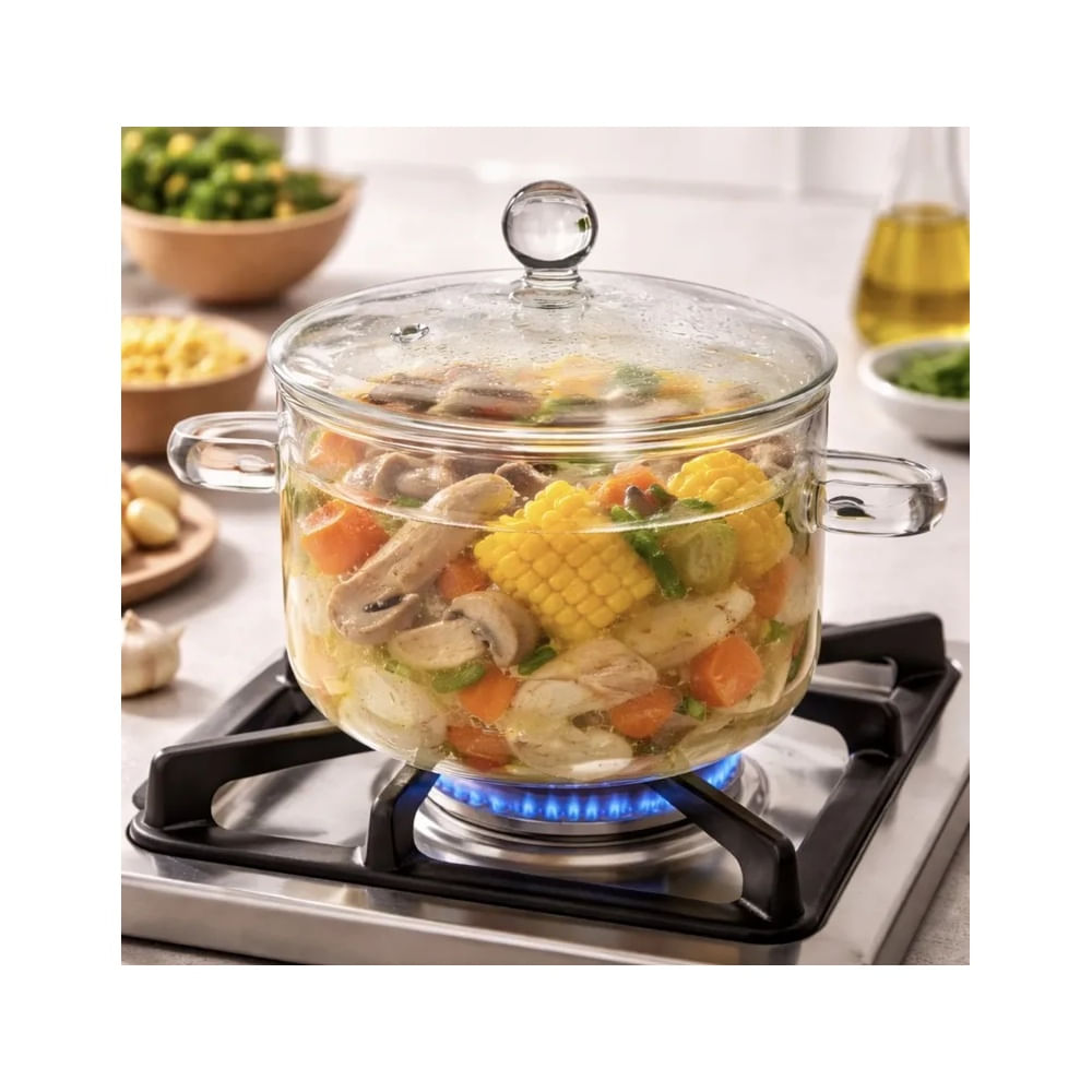 OLLA DE VIDRIO BOROSILICATO CON TAPA 1.5 LITROS