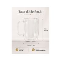 Set x 4 Tazas Doble Fondo Vidrio Borosilicato Premium 500 ML