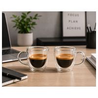 Sets 4 Tazas Espressos Doble Pared de Vidrio Borosilicato 100 ml