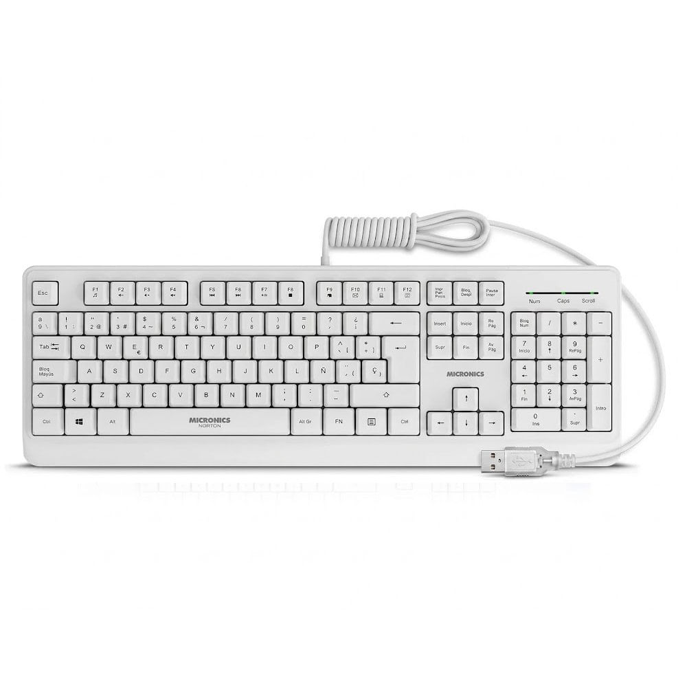 Teclado Multimedia USB Micronics Norton Blanco 105 Teclas Teclado Numérico UV MIC K608W