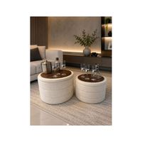 Set de 2 mesas centros tapizado Bouclé con Tapa de Mesa en Madera
