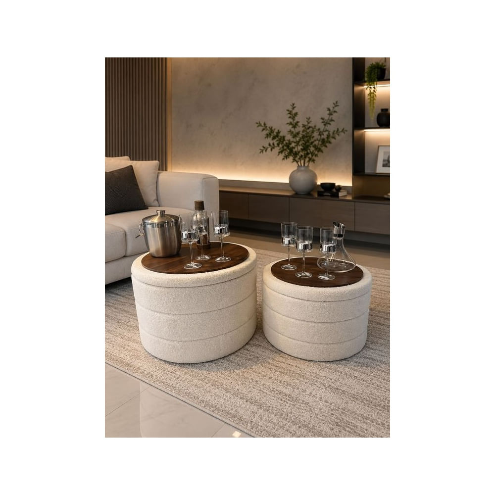 Set de 2 mesas centros tapizado Bouclé con Tapa de Mesa en Madera