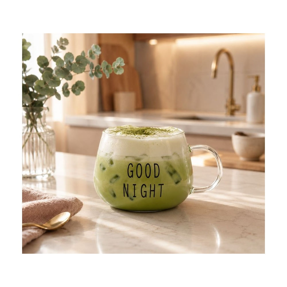 SET DE 4 TAZAS VIDRIO BOROSILICATO FRASE GOOD NIGHT 350ML