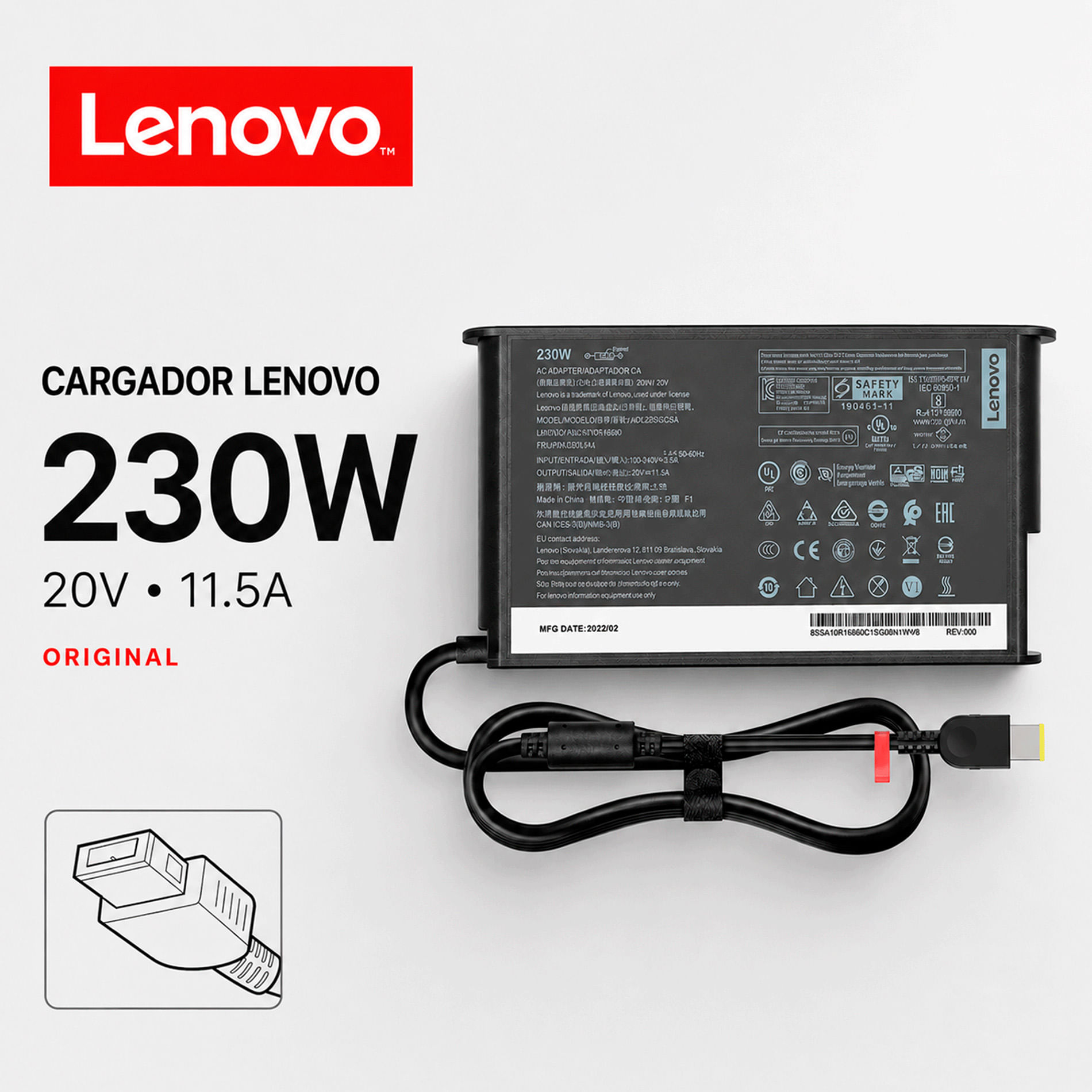 Cargador Lenovo USB TIP 230w 11.5a 20v SLIM
