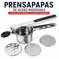 Prensapas de Acero Inoxidable 3 Discos intercambiables con Mango Ergonómico
