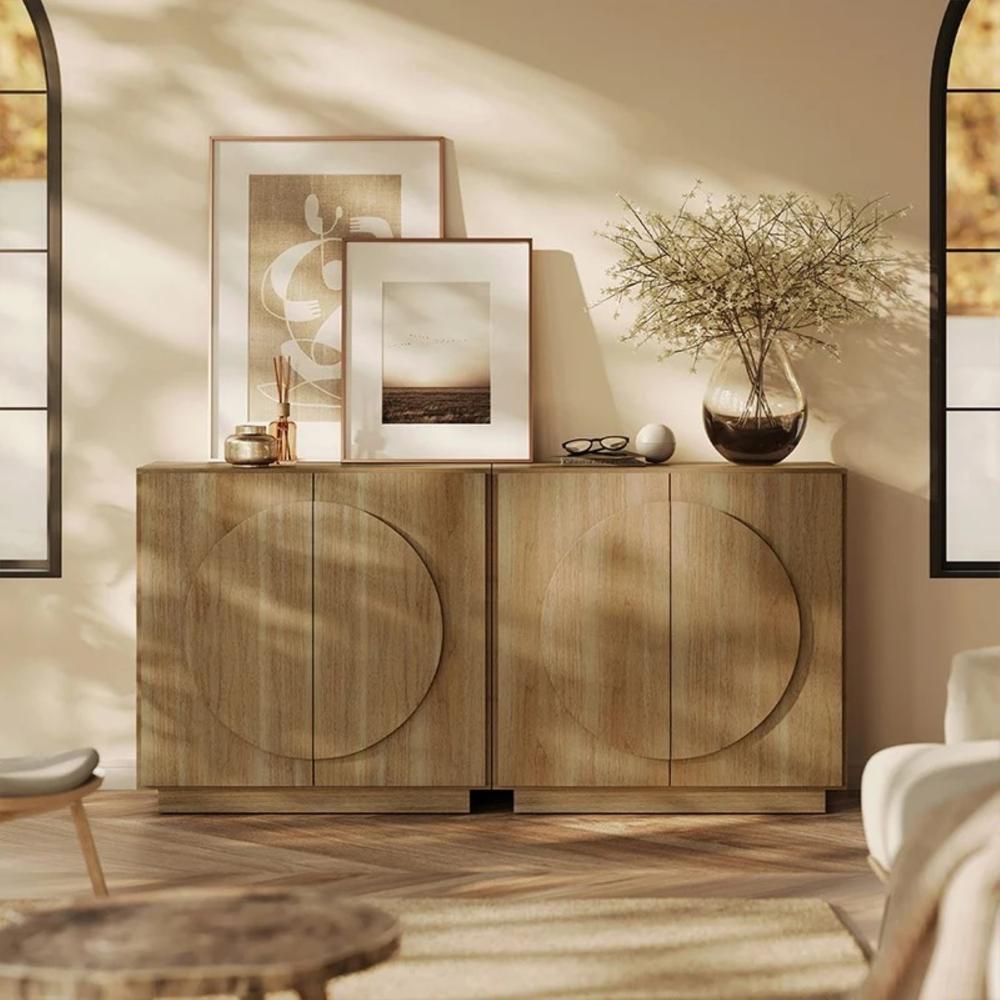APARADOR ROSLAND 4 PUERTAS ESTANTES INTERNOS CARAMEL 166CM