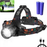 Linterna Frontal LED Recargable W519B 99000 Lúmenes Zoom Ajustable 90 grados IPX6 Batería 45H