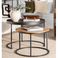 Mesa de Centro Circular Industrial Lánika Ventitas Home Caramelo y Haya