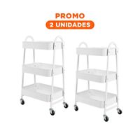 Pack2 Mesa metalica 3 niveles con ruedas y asas blanco para comedor