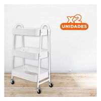 Pack2 Estante compacto 3 niveles con ruedas y asas metal blanco para casa Y Papel Regalo