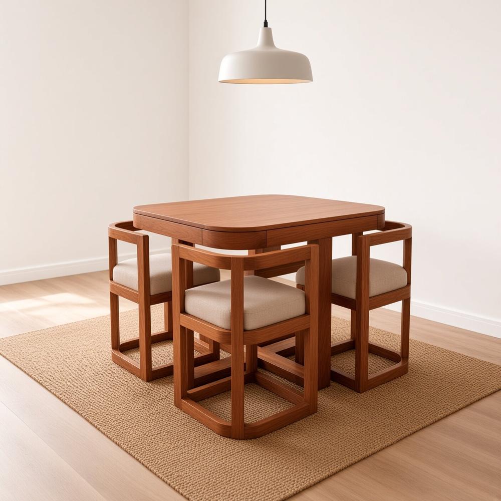 Juego de Comedor Bruno Compacto 4 Sillas con Tablero de Vidrio TU MESITA
