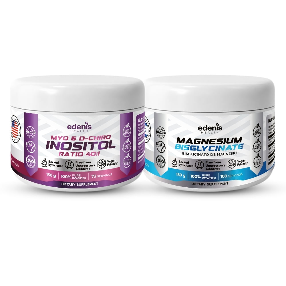 Pack Myo y D-Chiro Inositol Bisglicinato de Magnesio Edenis Health 150 G