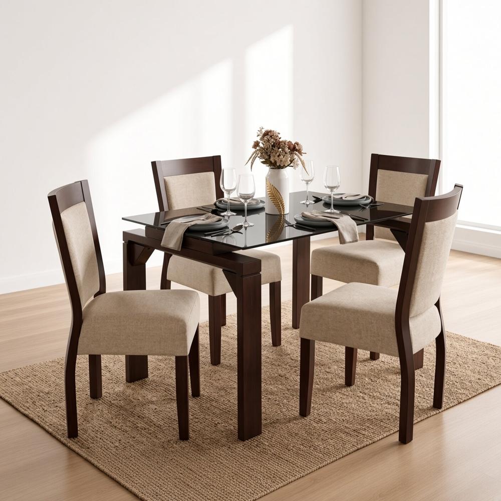 Juego de Comedor Nápoles Contemporáneo 4 Sillas con Vidrio Bronce TU MESITA