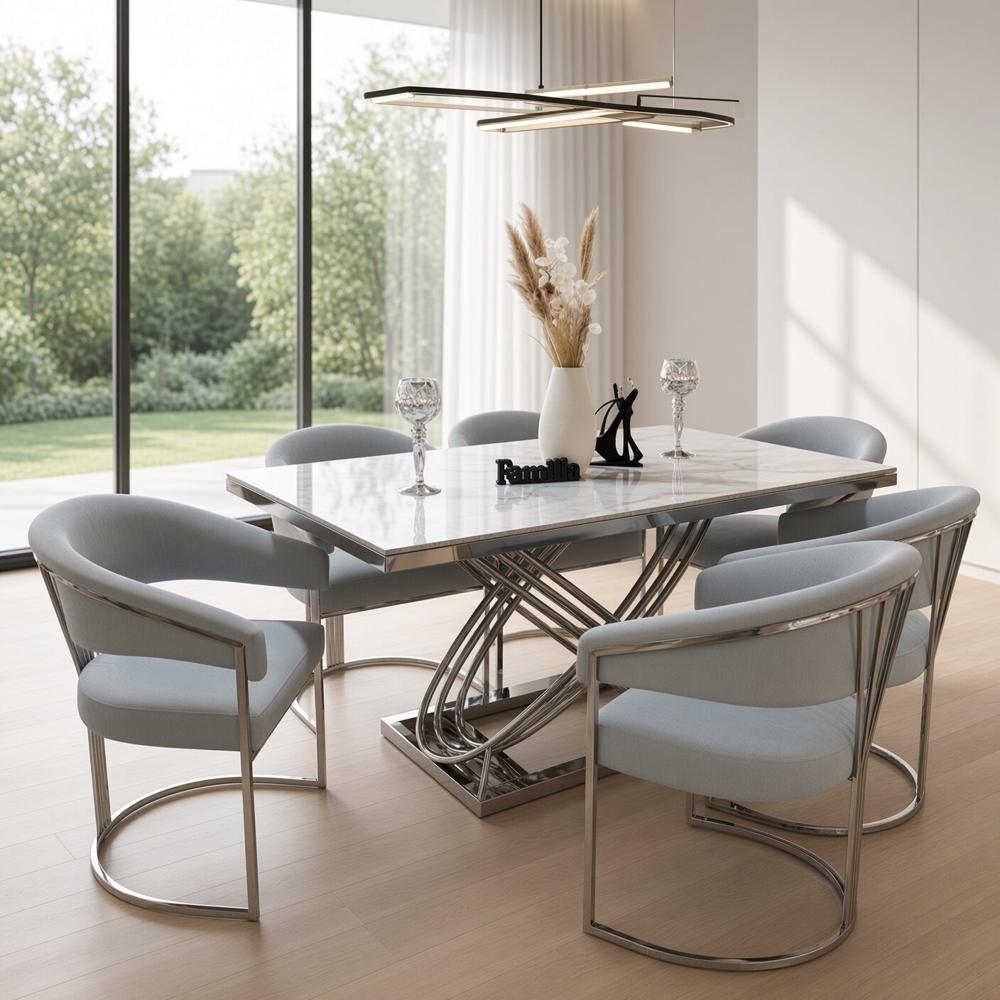 Juego de Comedor Milano Moderno 6 Sillas con Piedra Sinterizada TU MESITA