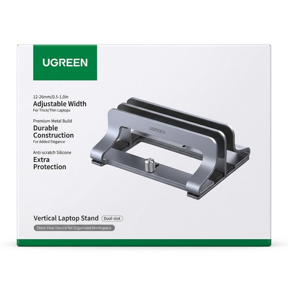 Soporte Vertical Para Laptop Tablet Ugreen Lp258 Aluminio 2 Ranuras Ajustable Gris