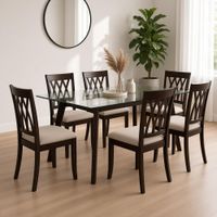 Juego de Comedor Alessia Clásico 6 Sillas con Tablero de Vidrio TU MESITA