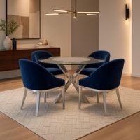 Juego de Comedor Celeste Moderno 4 Sillas con Base de Acero y Vidrio TU MESITA