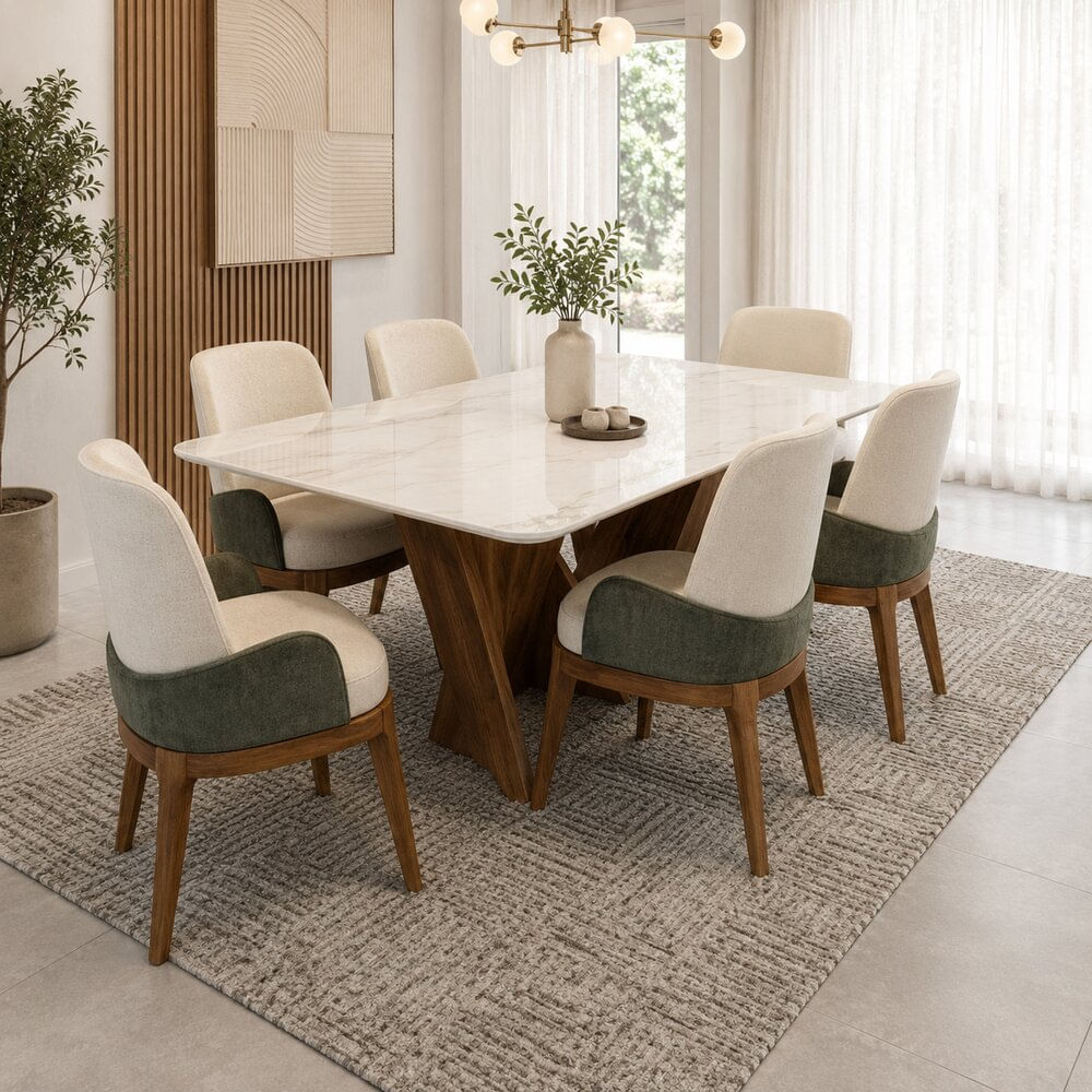 Juego de Comedor Ravena Moderno 6 Sillas con Piedra Sinterizada TU MESITA