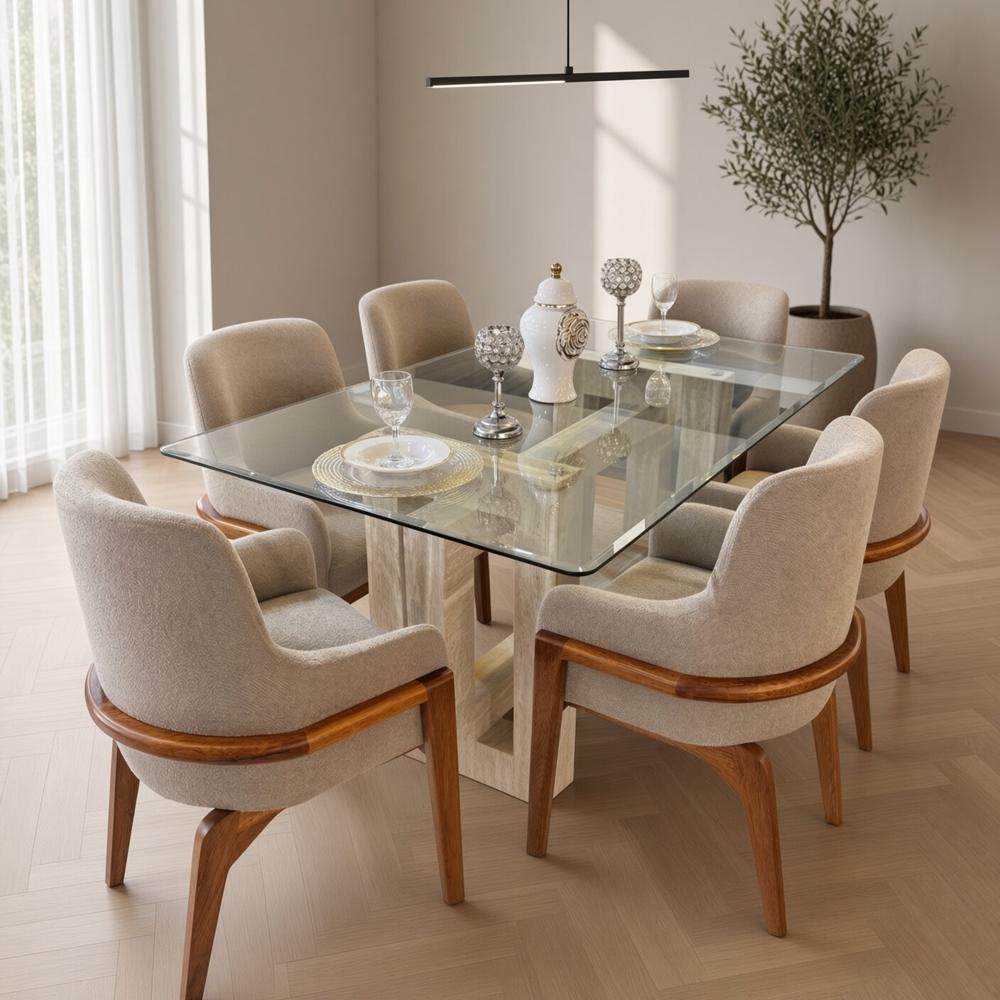 Juego de Comedor Vittoria Premium 6 Sillas Tipo Butaca con Tablero de Vidrio TU MESITA