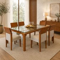 Juego de Comedor Ámbar Clásico 6 Sillas en Madera con Tablero de Vidrio TU MESITA