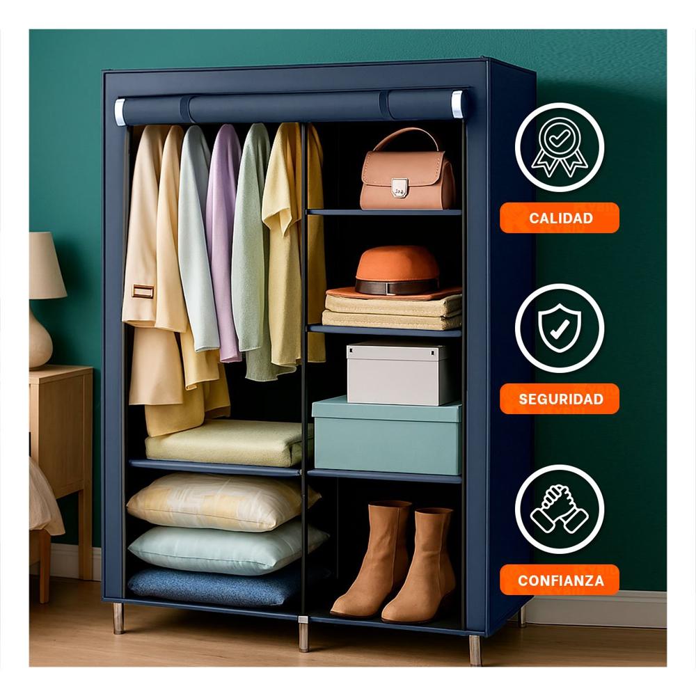 Closet de Tela con Estructura de Metal 105x45x168cm Azul Hogar Pro Y Papel Regalo