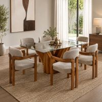 Juego de Comedor Toscana Contemporáneo 6 Sillas Tipo Butaca con Tablero de Vidrio TU MESITA