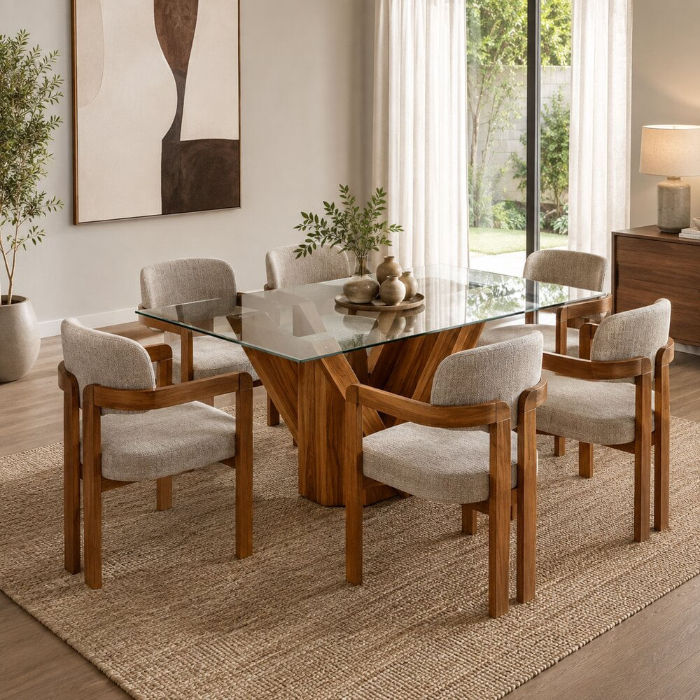 Juego de Comedor Toscana Contemporáneo 6 Sillas Tipo Butaca con Tablero de Vidrio TU MESITA