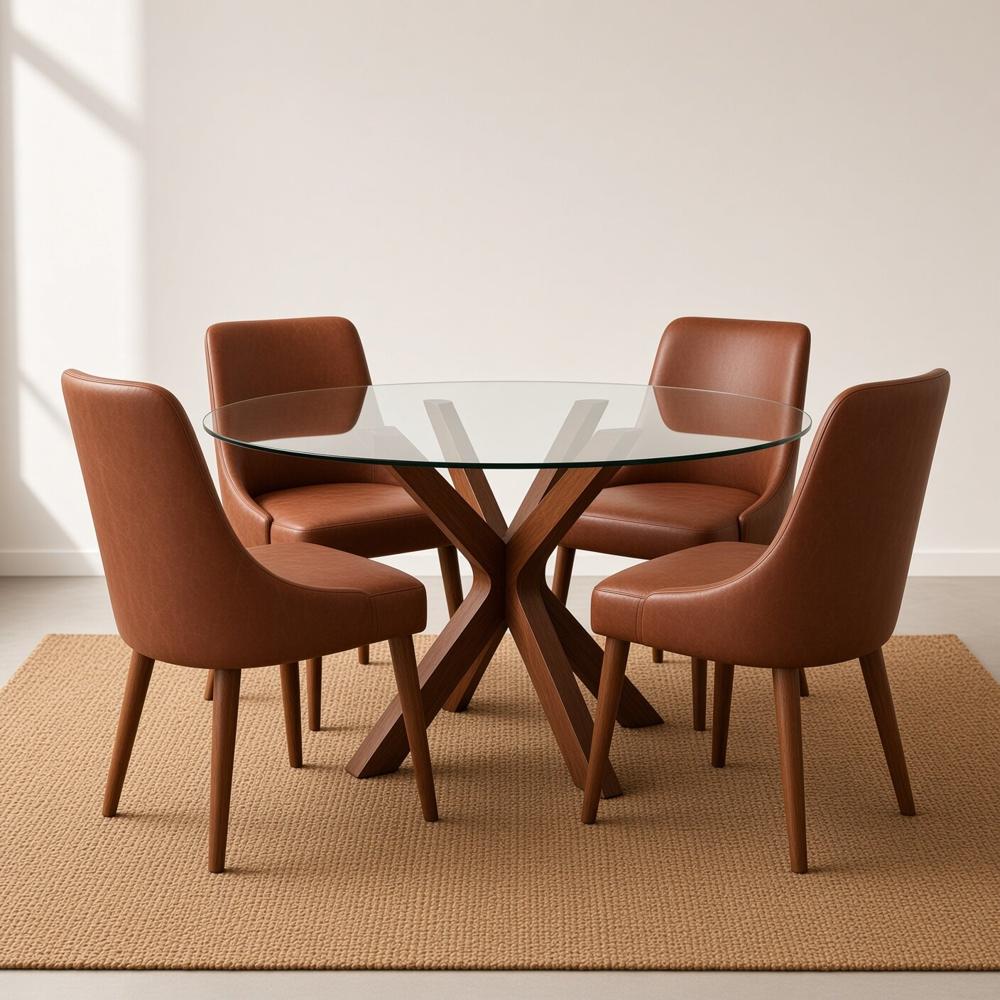 Juego de Comedor Bellagio Circular 4 Sillas con Tablero de Vidrio TU MESITA